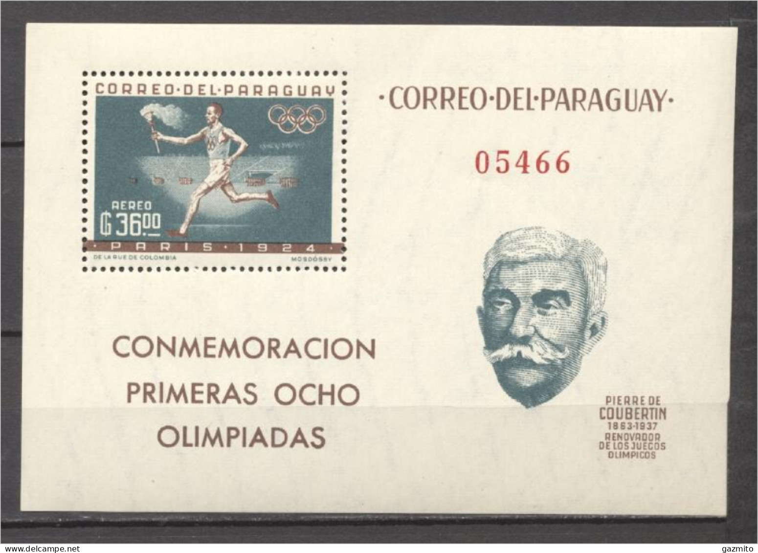 Paraguay 1963, Olympic Games, De Coubertin, BF - Autres & Non Classés