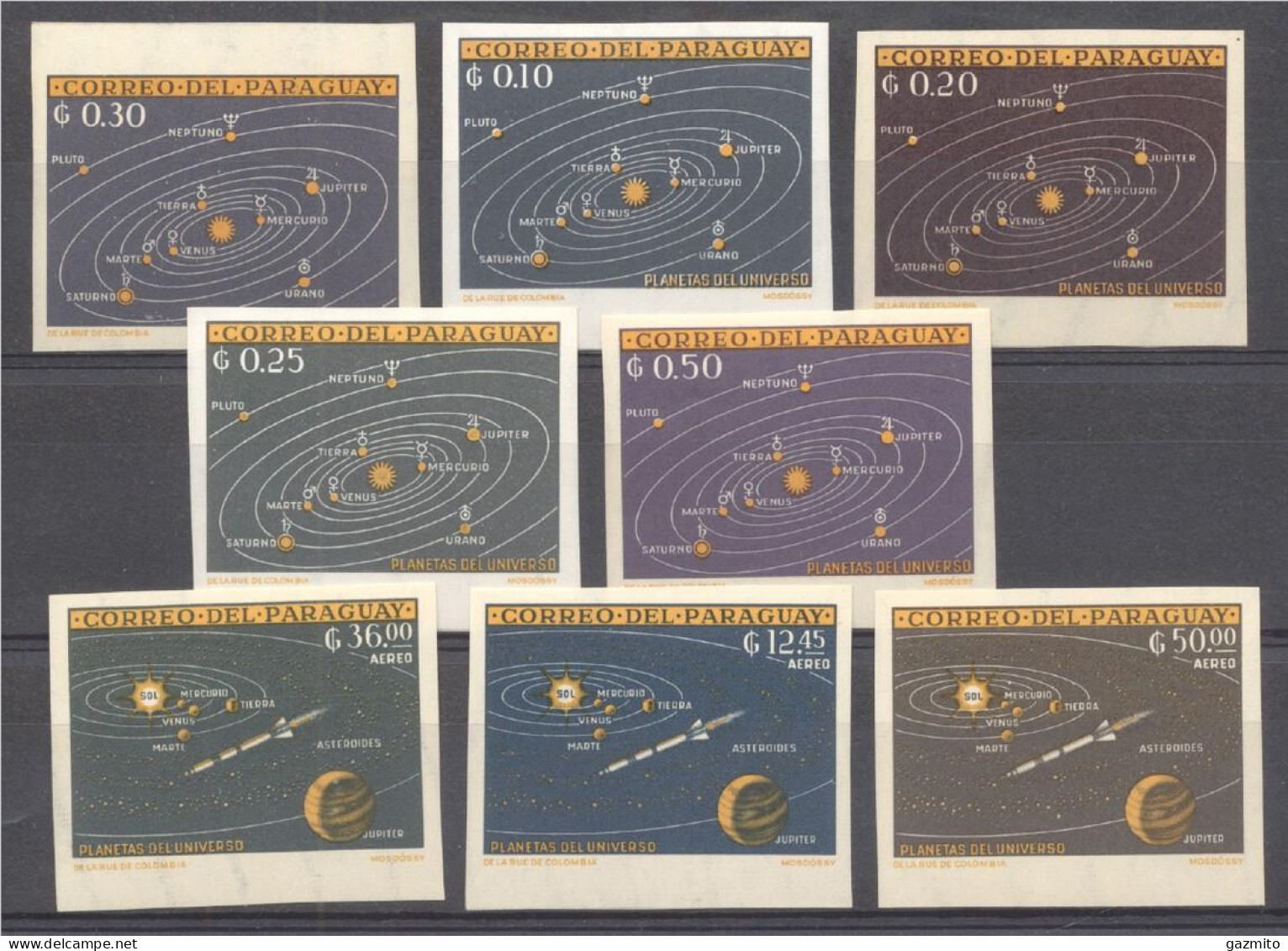 Paraguay 1962, Planets, 8val IMPERFORATED - South America