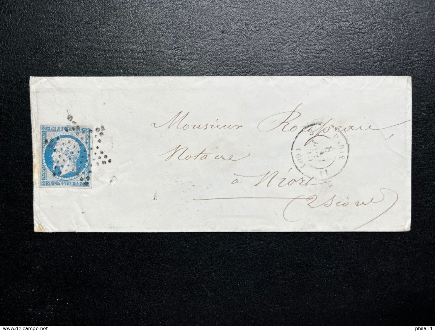 N°14 20c BLEU NAPOLEON SUR LETTRE / PARIS POUR NIORT / 8 JANV 1855 / LSC - 1849-1876: Periodo Classico