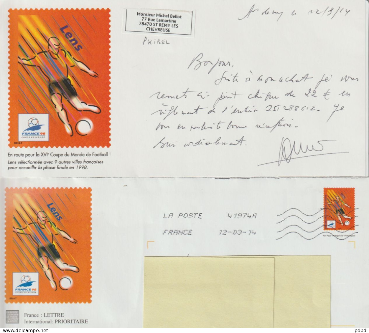 FT 46 . 59 . Lens . Coupe Du Monde 1998 . Entier Postal . Affranchissement .  Enveloppe Et Cartonnette . - Oblitérations Mécaniques (flammes)