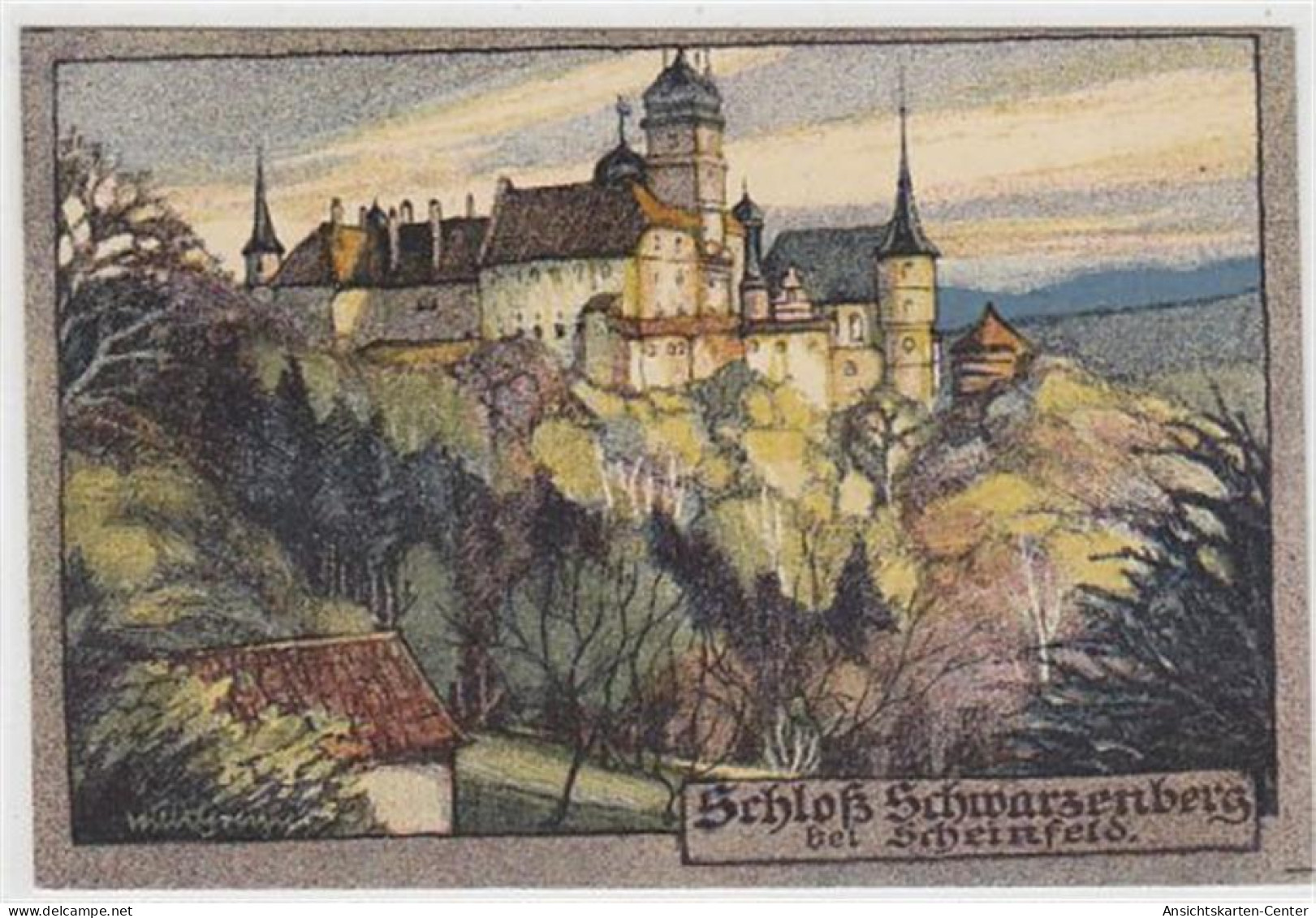 39050108 - Schloss Schwarzenberg Bei Scheinfeld. Originalsteinzeichnung Von Willi Greiner. Karte Beschrieben Sehr Gut E - Autres & Non Classés