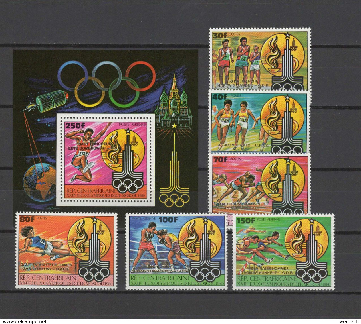 Central Africa 1981 Olympic Games Moscow, Space, Athletics, Boxing Set Of 6 + S/s With Winners Overprint In Gold MNH - Zomer 1980: Moskou