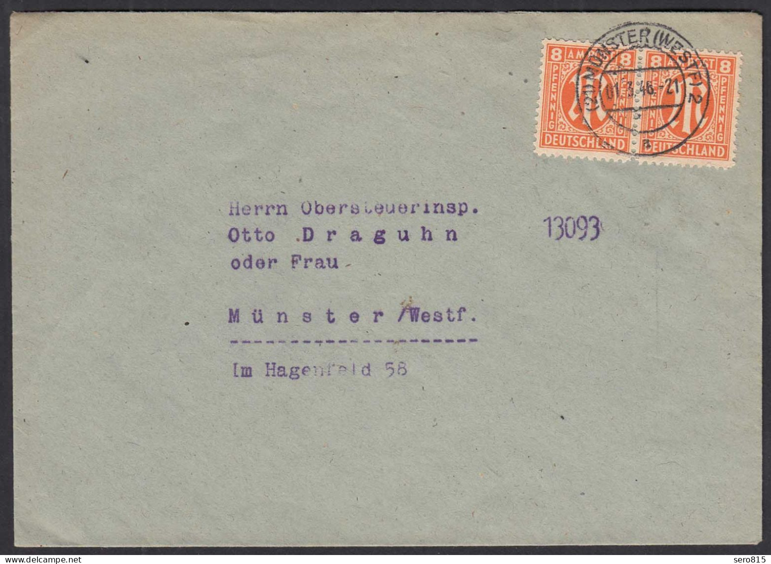 1946 AM Post 8 Pfennig Mef Frankatur Paar Münster Ortsbrief  (32193 - Brieven En Documenten