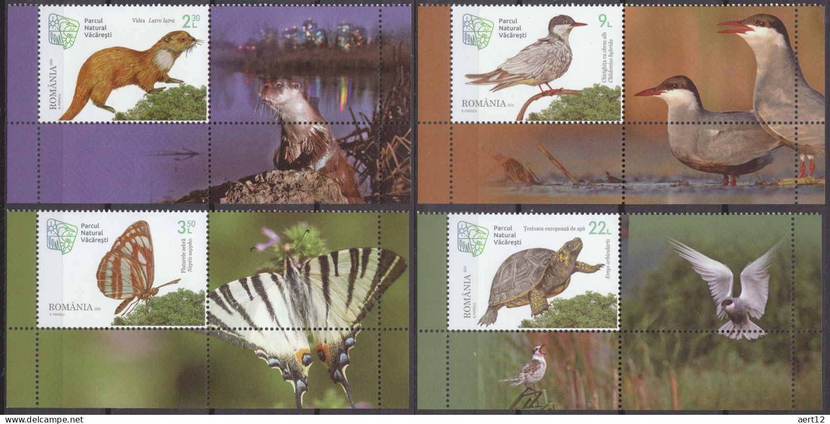 2023, Romania, Văcărești Natural Park, Birds, Butterflies, Otters, Reptiles, Turtles, 4 Stamps+Label, MNH(**), LPMP 2434 - Ungebraucht