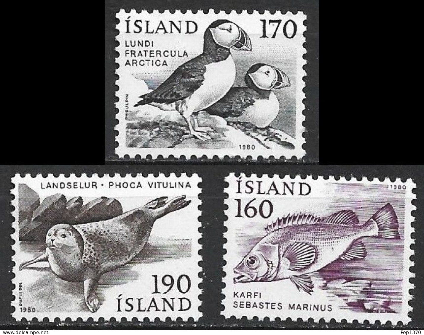 ISLANDIA 1980 - ICELAND - FAUNA - PECES - AVES - FOCAS - YVERT 511/513** - Nuevos