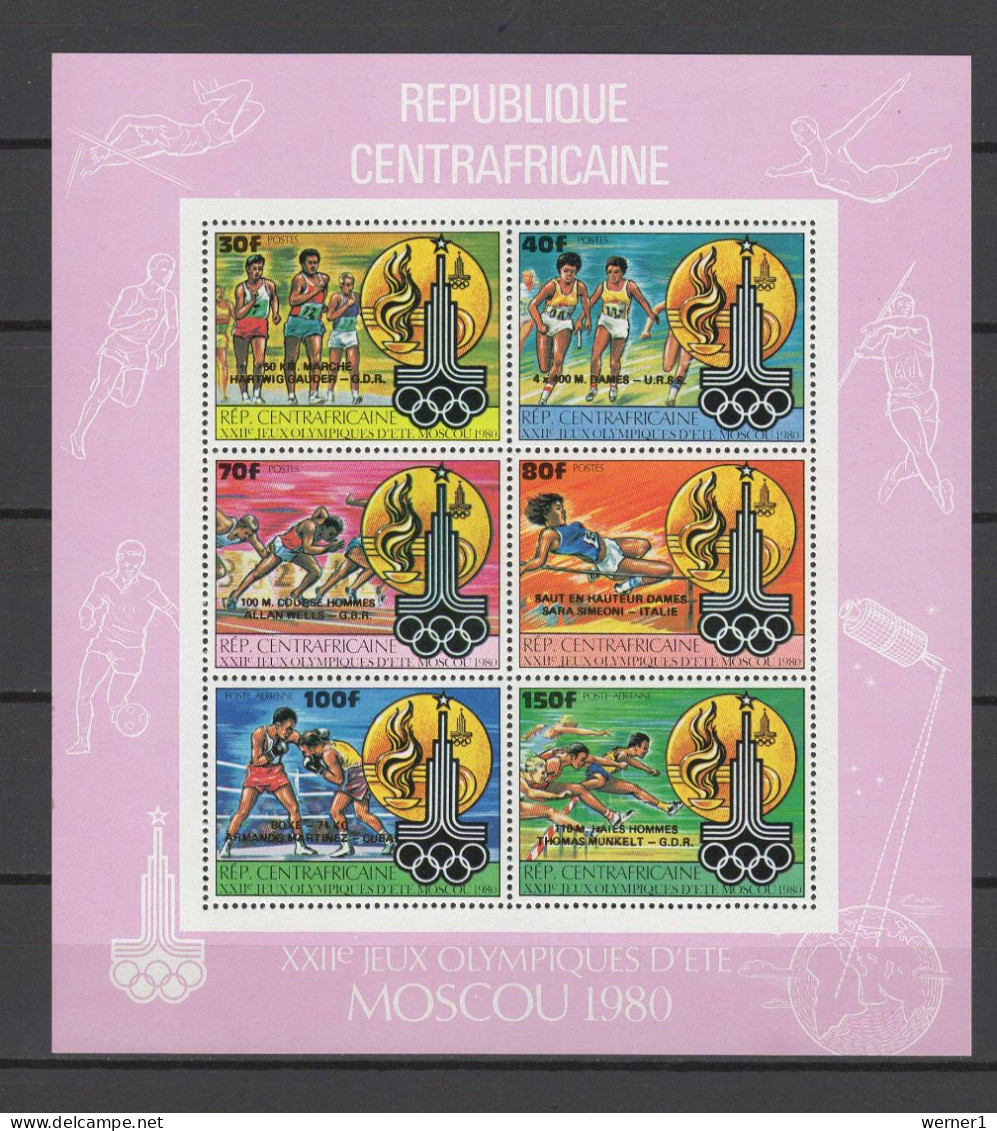 Central Africa 1981 Olympic Games Moscow, Space, Athletics, Boxing Sheetlet With Winners Overprint In Gold MNH -scarce- - Zomer 1980: Moskou