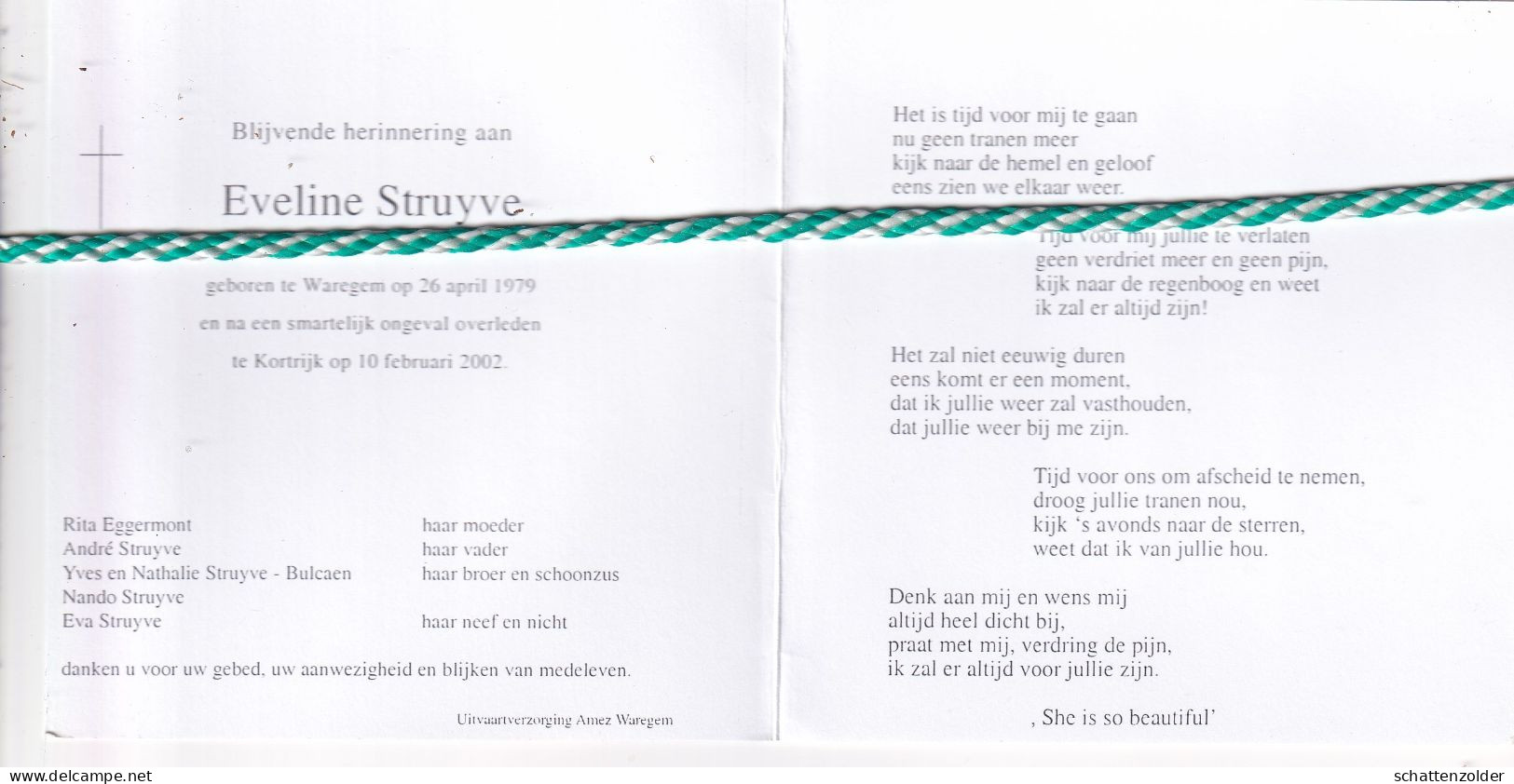 Eveline Struyve, Waregem 1979, Kortrijk 2002. Foto - Obituary Notices