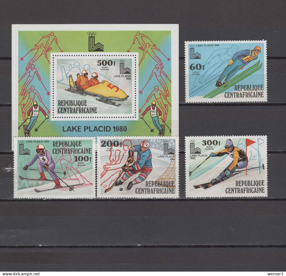 Central Africa 1979 Olympic Games Lake Placid Set Of 4 + S/s MNH - Invierno 1980: Lake Placid