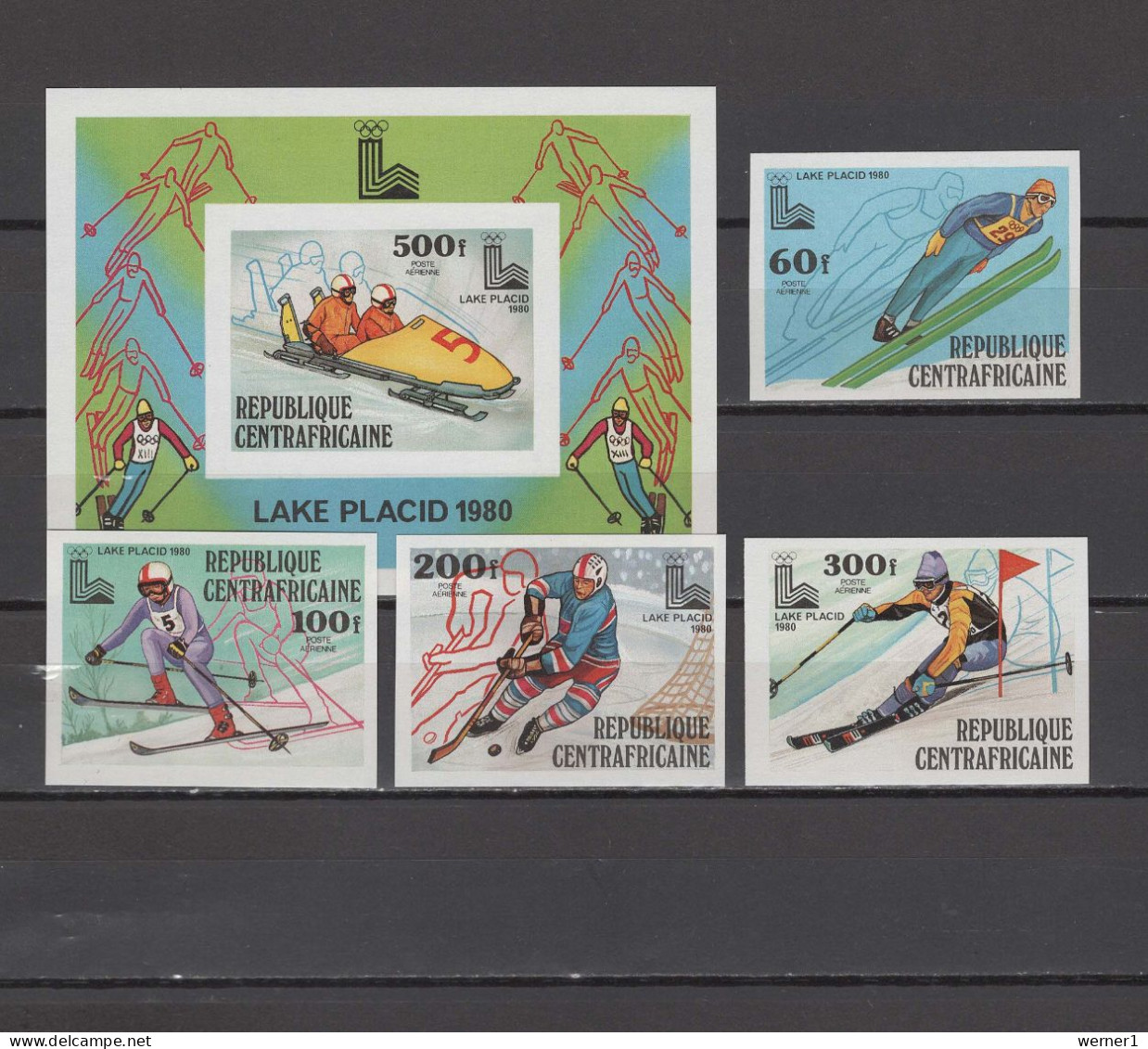 Central Africa 1979 Olympic Games Lake Placid Set Of 4 + S/s Imperf. MNH -scarce- - Invierno 1980: Lake Placid