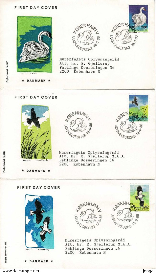 Denmark; 1986;  Birds.  Complete Set Of 5 On FDC (Foghs Covers). - Autres & Non Classés