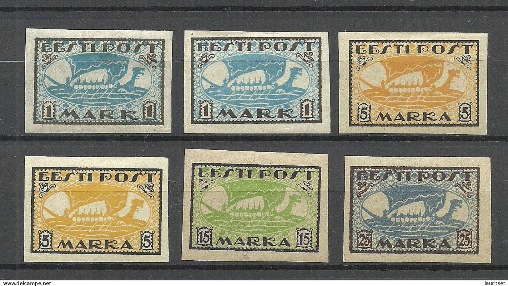 ESTLAND Estonia Estonie 1919-1922 Wikingerschiff  Wiking Ship , 6 Imperforated Stamps * - Marittimi