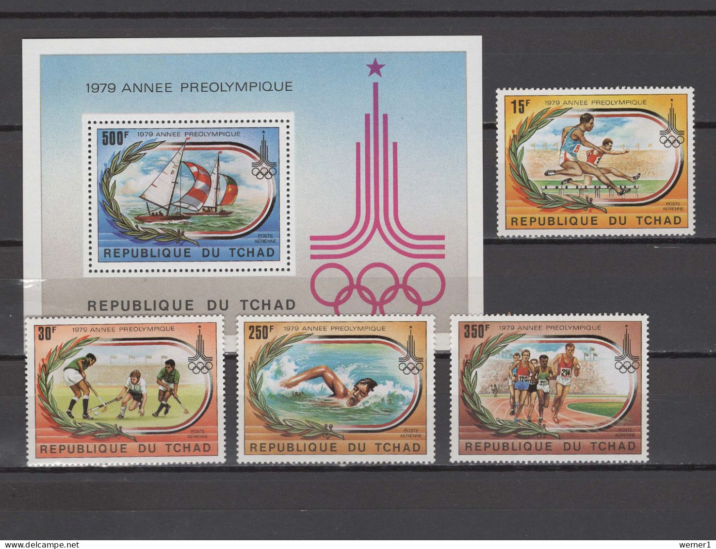 Chad - Tchad 1979 Olympic Games Moscow, Sailing, Athletics, Hockey, Swimming Set Of 4 + S/s MNH - Verano 1980: Moscu