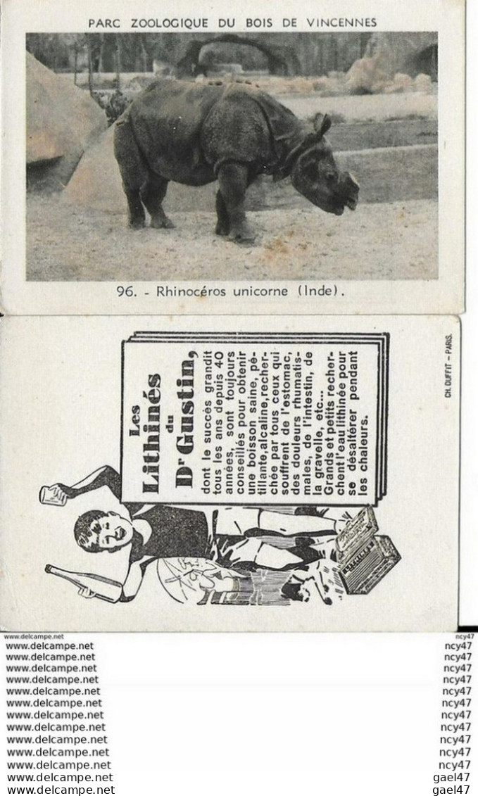 CHROMOS. Les LITHINES.  Dr GUSTIN.  Pard Zoologique Du Bois De Vincennes (Rhinocéros). ..I 460 - Otros & Sin Clasificación