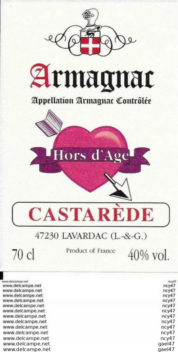 ETIQUETTES.  ARMAGNAC  Castarède  (hors D'age).   70cl. ..I 548 - Otros & Sin Clasificación