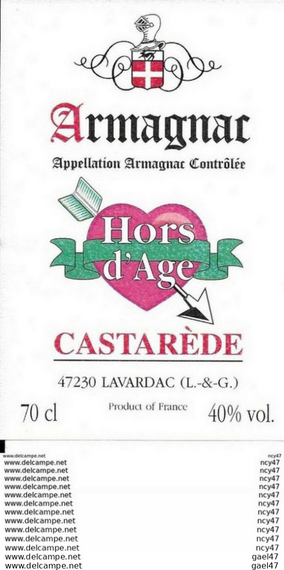 ETIQUETTES.  ARMAGNAC  Castarède  (hors D'age).   70cl. ..I 547 - Altri & Non Classificati