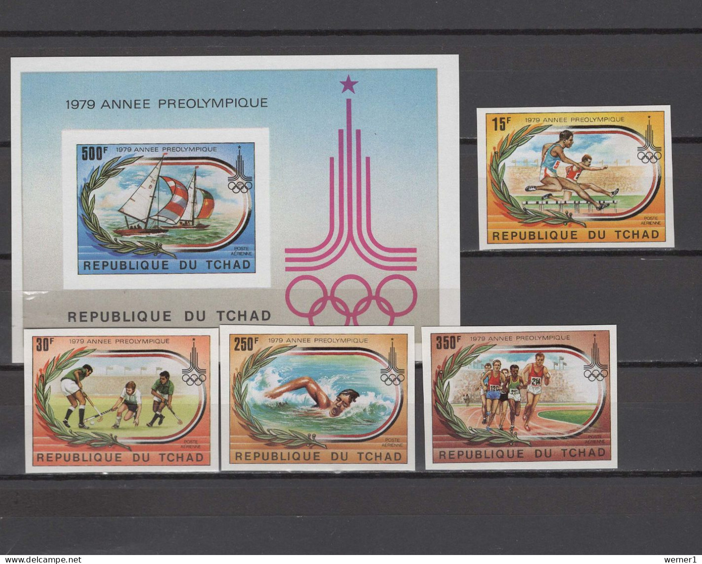 Chad - Tchad 1979 Olympic Games Moscow, Sailing, Athletics, Hockey, Swimming Set Of 4 + S/s Imperf. MNH -scarce- - Summer 1980: Moscow