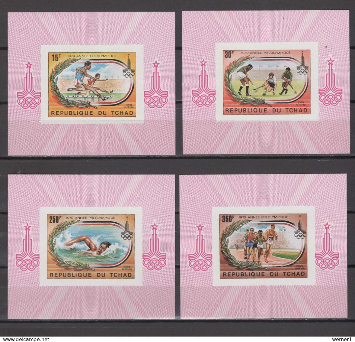 Chad - Tchad 1979 Olympic Games Moscow, Athletics, Hockey, Swimming Set Of 4 S/s Imperf. MNH -scarce- - Summer 1980: Moscow