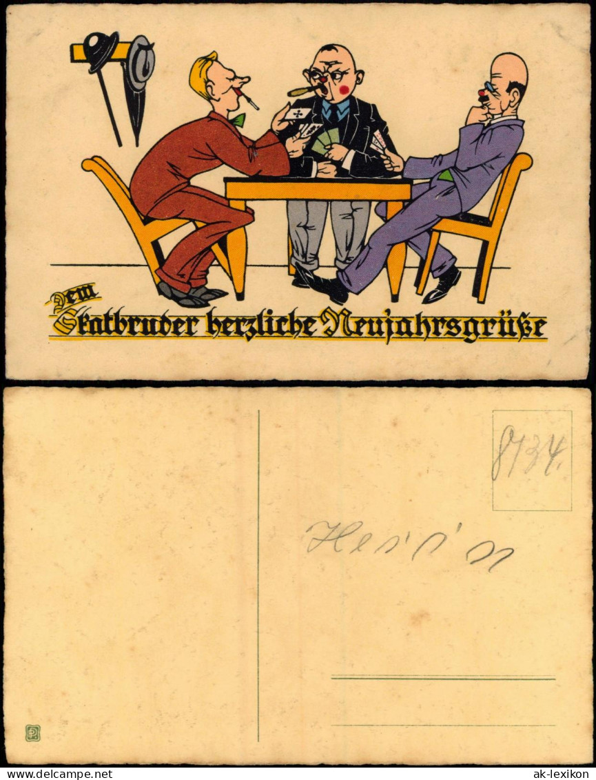 Künstlerkarten Skatspiel Neujahr Sylvester New Year Skatbrüder 1917 - Nouvel An