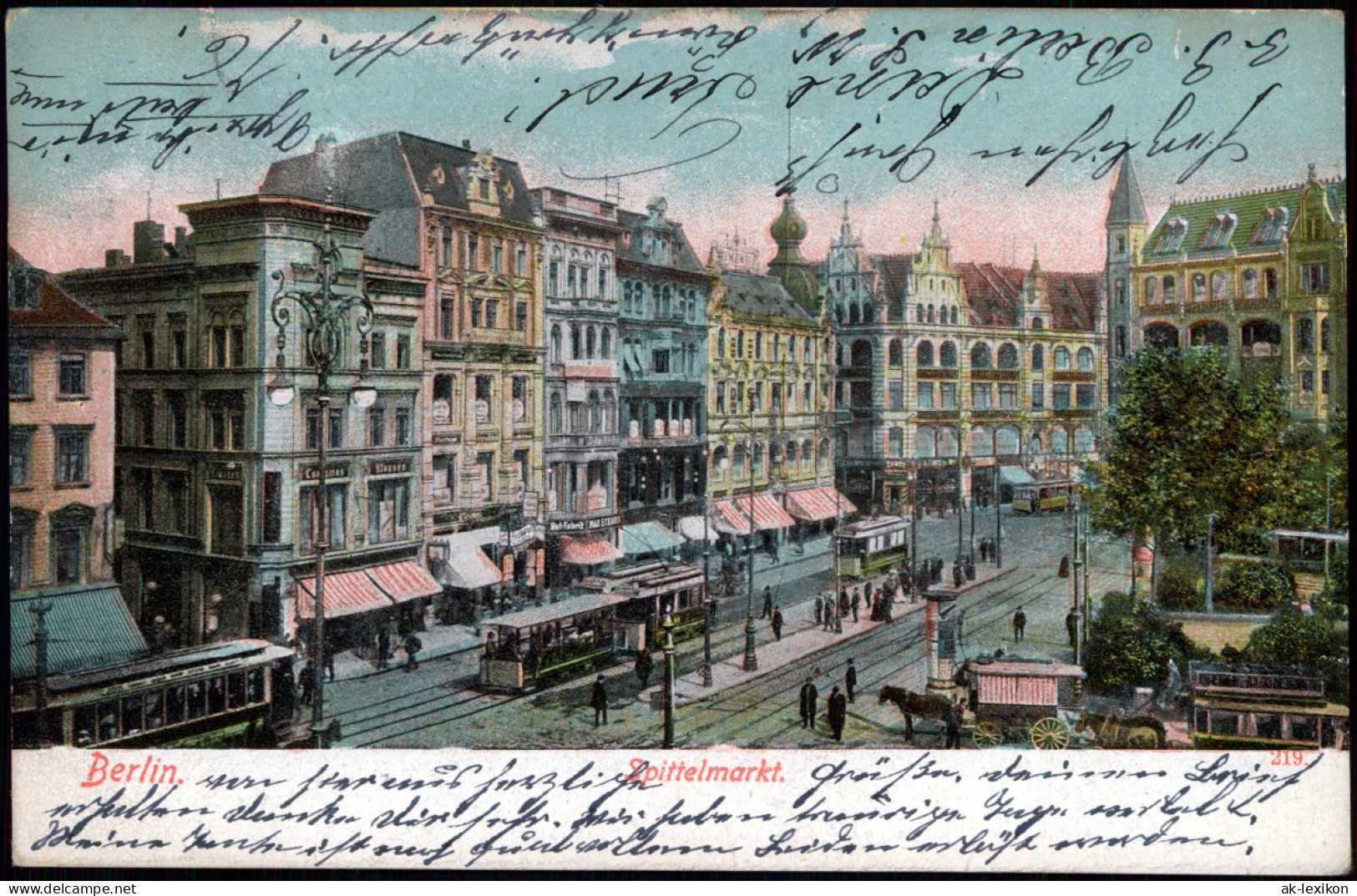 Ansichtskarte Mitte-Berlin Spittelmarkt, Geschäfte - Straßenbahn 1904 - Mitte