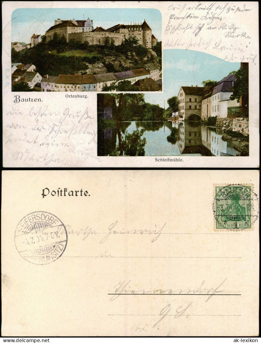 Ansichtskarte Bautzen Budyšin 2 Bild: Ortenburg, Schleimühle 1904 - Bautzen