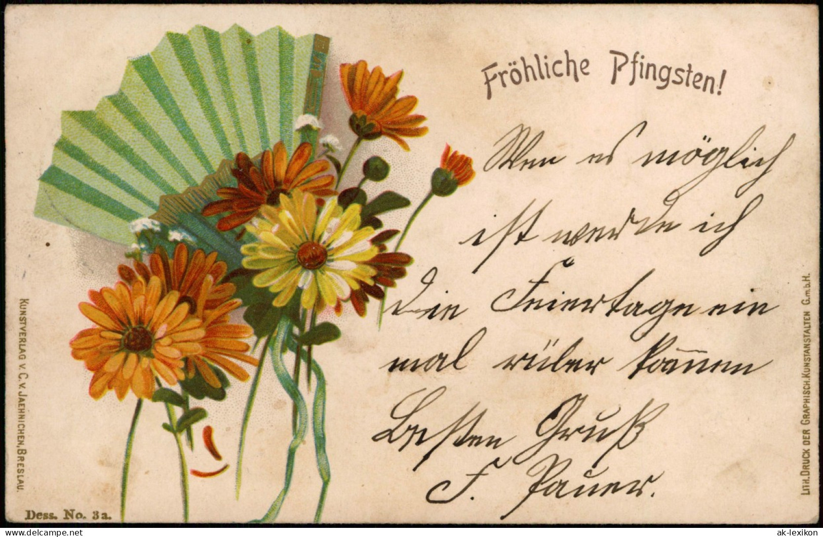 Pfingsten Fächer Blumen 1903  Bahnpost Landpost Seifersdorf Oberlausitz - Pentecoste