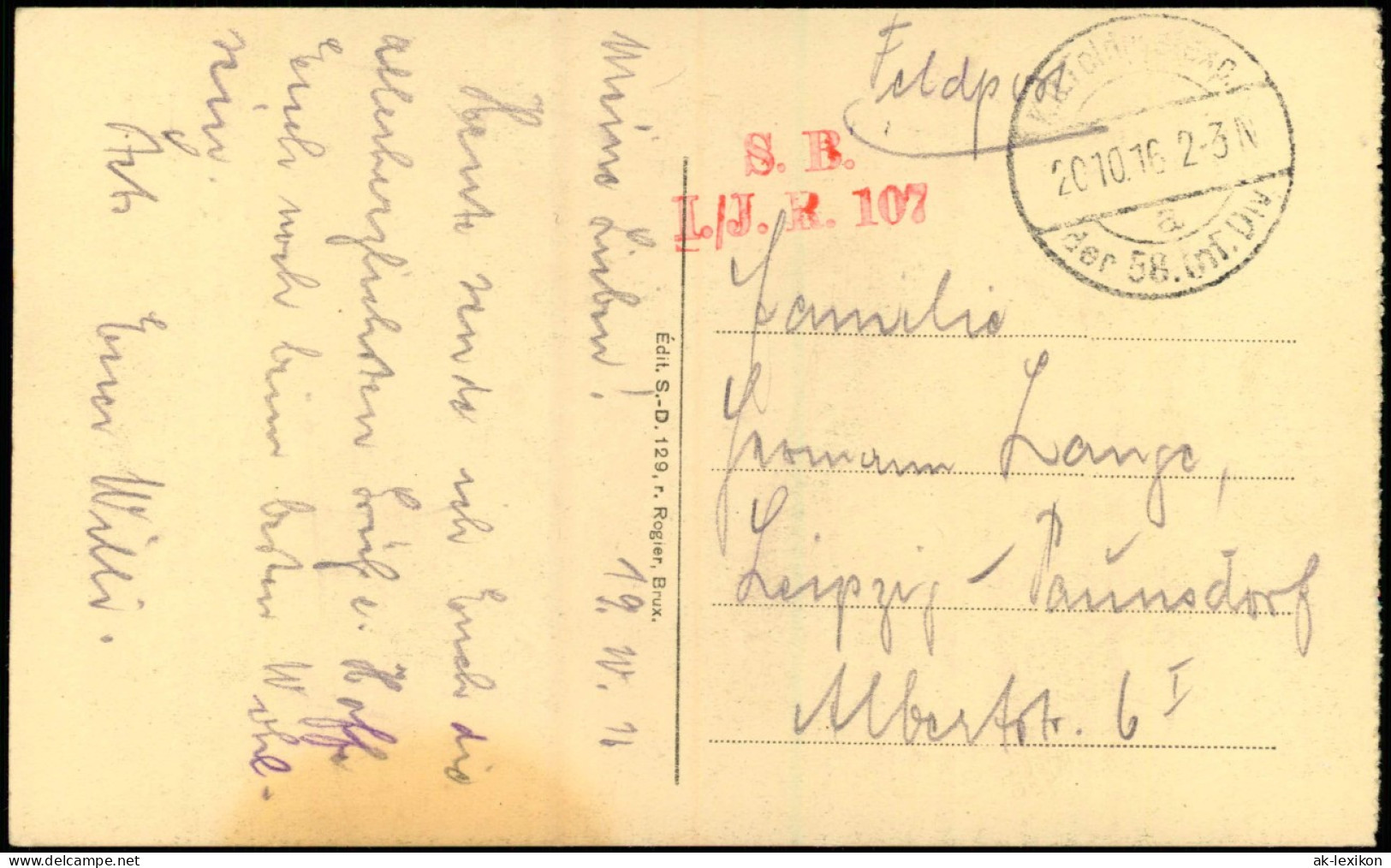 Postkaart Menen (Belgien) Menin Meenen  Straße 1916  Gel. Roter Feldpoststempel - Otros & Sin Clasificación