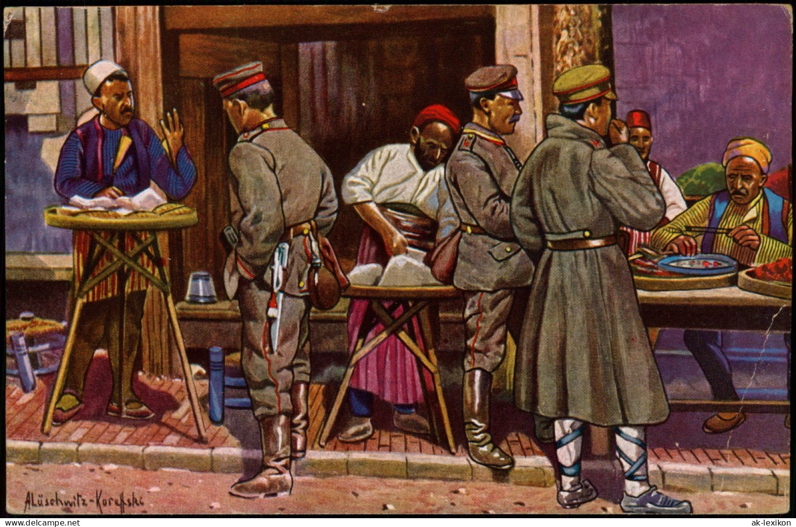 Skopje Скопје | Üsküp Straßenleben Soldaten Trachten Künstlerkarte 1914 - North Macedonia