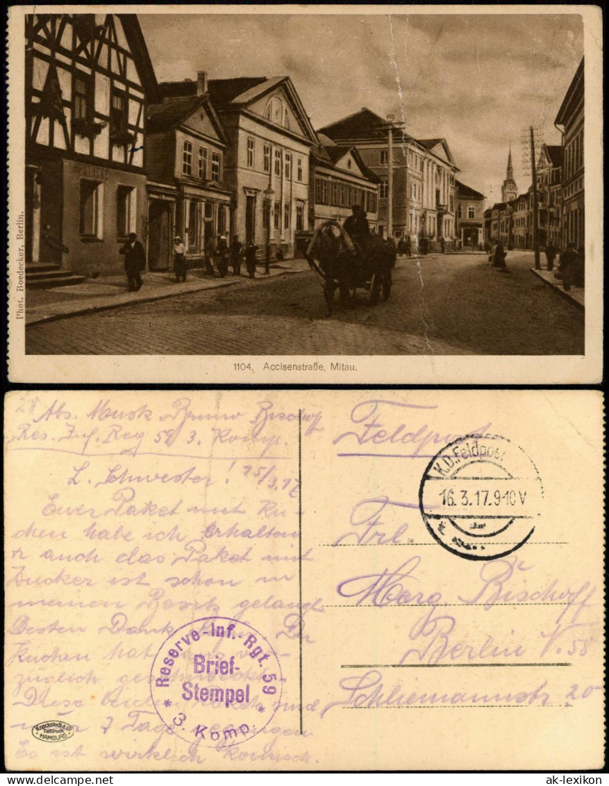 Mitau Jelgava Елгава Accisenstraße, Pferdefuhrwerk 1917  Gel. Feldpoststempel - Letland