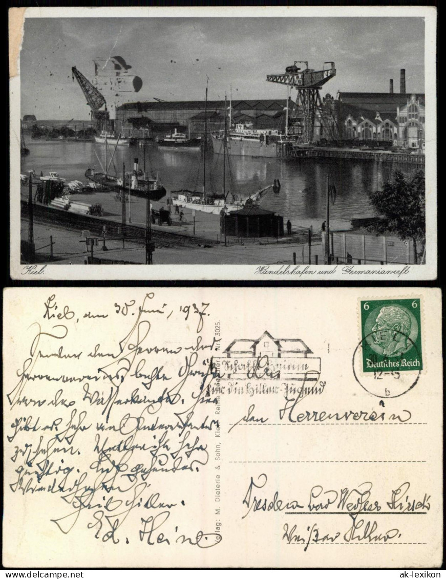 Ansichtskarte Kiel Germania-Werft, Handelshafen 1937 - Other & Unclassified