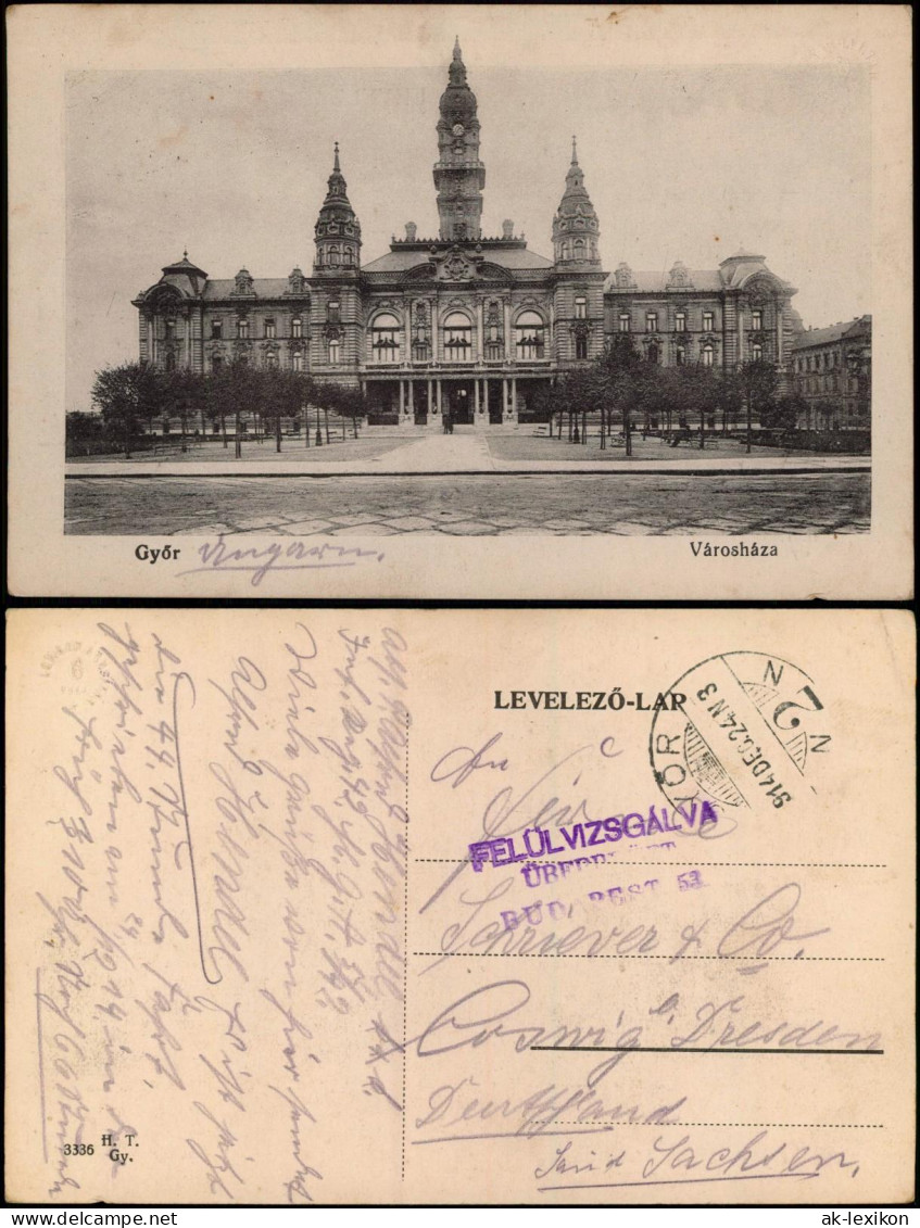 Postcard Raab Győr Városháza 1924  Gel. KuK Feldpost - Hongrie