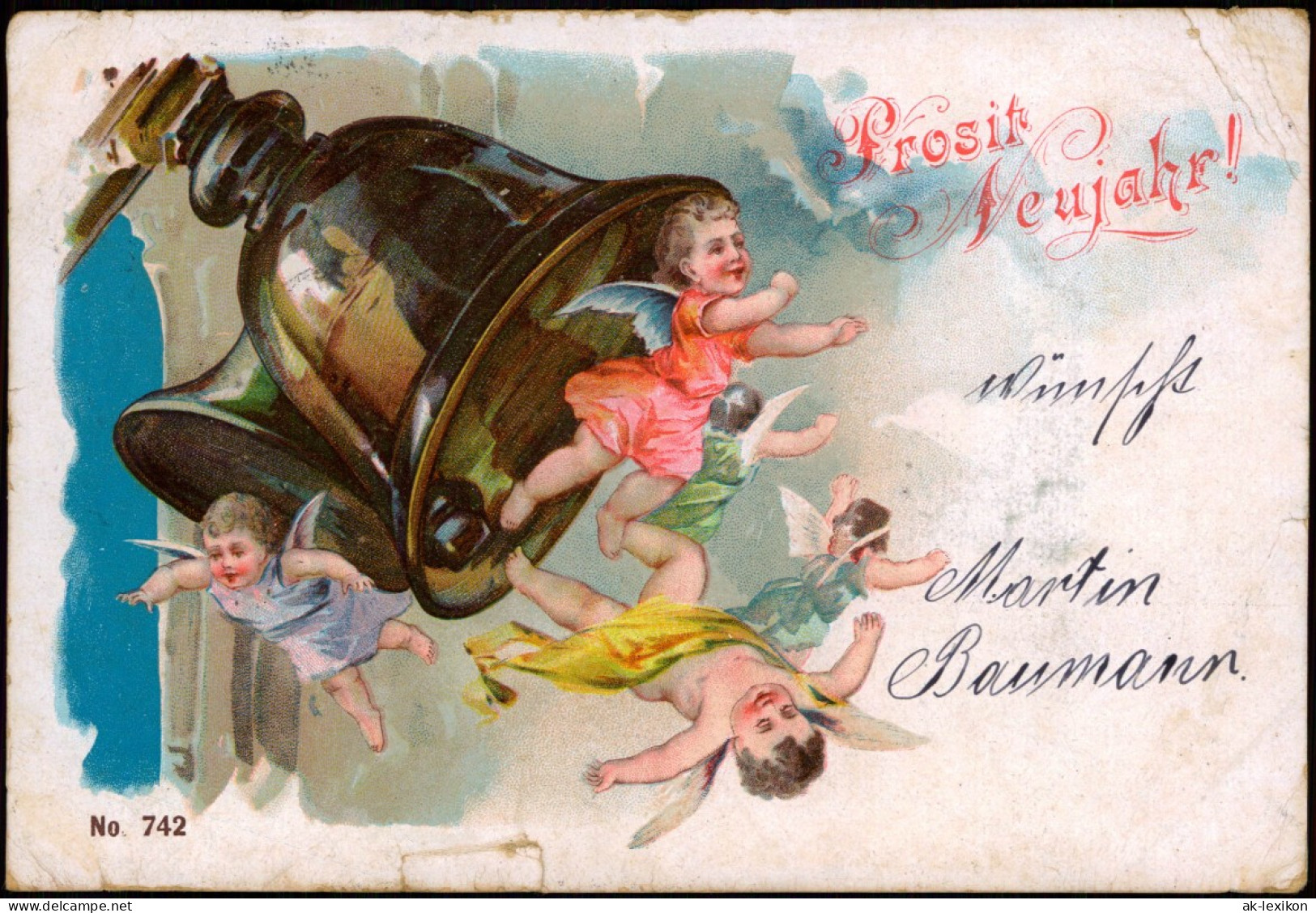 Neujahr Sylvester New Year Engel Angel Fallen Aus Der Läutenden Glocke 1902 - Nouvel An