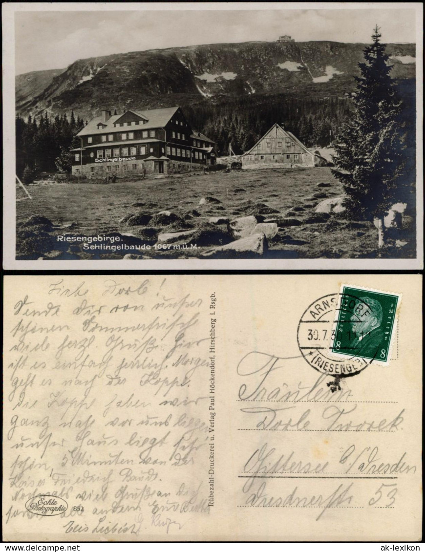 Postcard Krummhübel Karpacz Schlingelbaude - Fotokarte 1931 - Schlesien