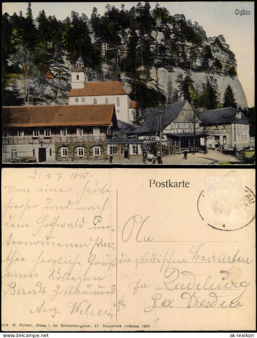 Ansichtskarte Oybin Stadtpartie, Umgebindehaus - Colorierte AK 1909 - Oybin