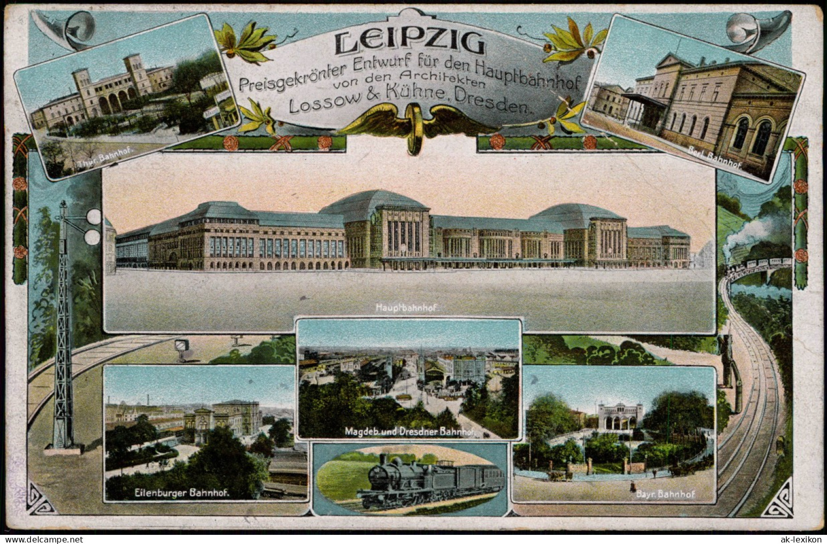 Ansichtskarte Leipzig Mehrbild: Bahnhöfe Lossow Kühne Dresden 1909 - Leipzig