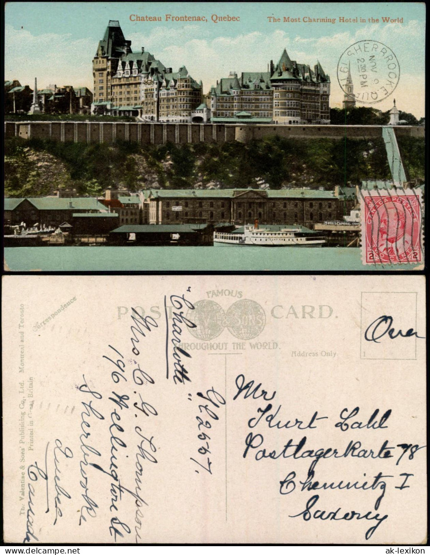 Postcard Québec Chateau Frontenac - Dampfer Steamer 1917 - Other & Unclassified