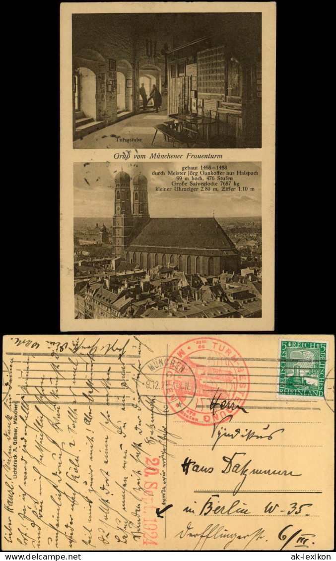 Ansichtskarte München Frauenkirche 2 Bild Turmstube 1924 Mit Besteigungsstempel - München