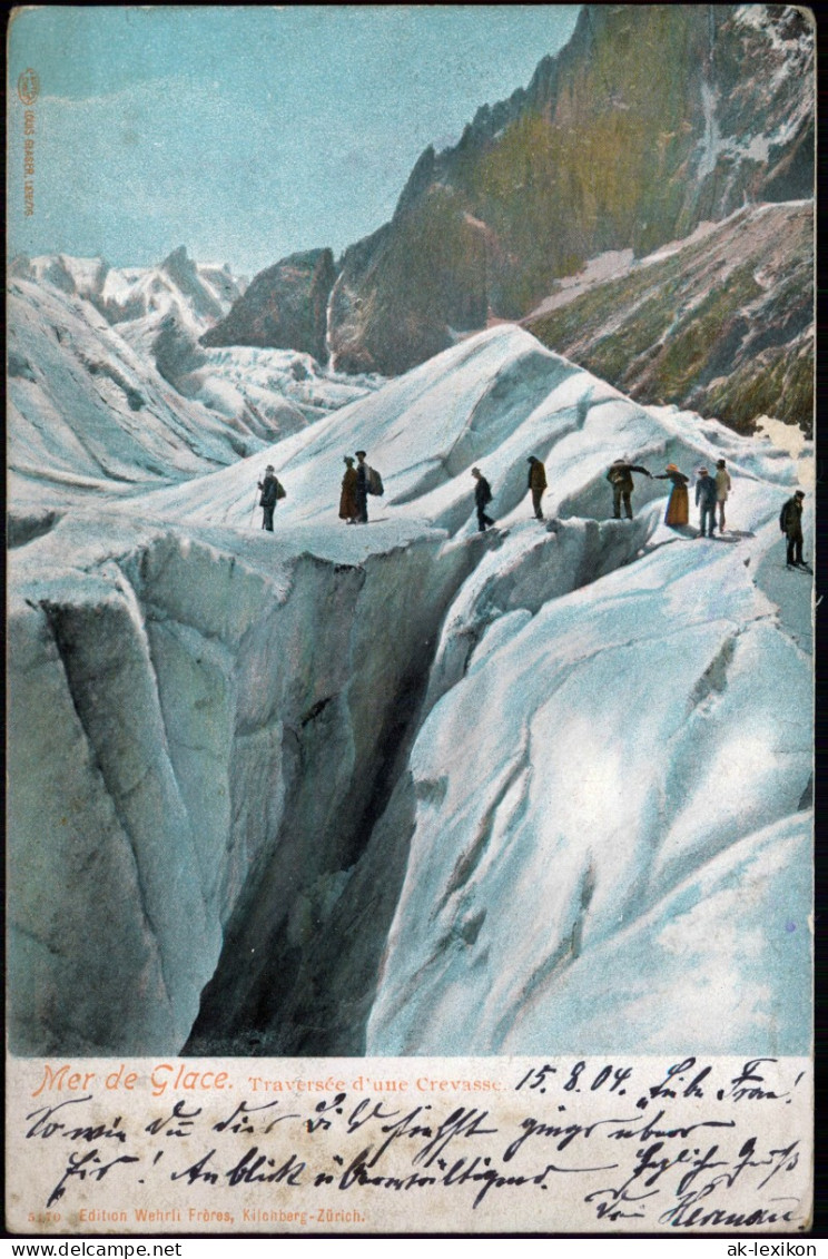 .Schweiz Mer De Glace Traversée D'une Crevasse (Gletscher Wanderung) 1904 - Andere & Zonder Classificatie