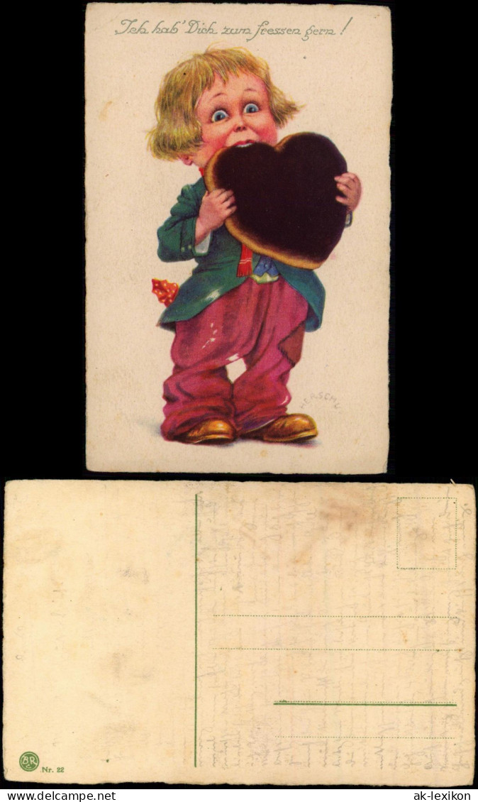 Ich Hab' Dich Zum Zum Fressen Gern! Künstlerkarte Kind Mit Herz 1920 - Pintura & Cuadros