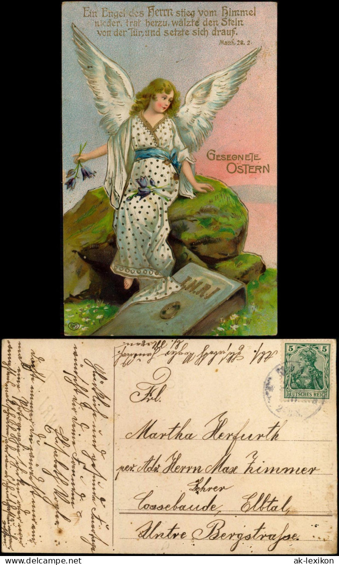 Ansichtskarte  Glückwunsch Ostern (Easter) Engel Auf Einem Felsen 1910 - Pasen