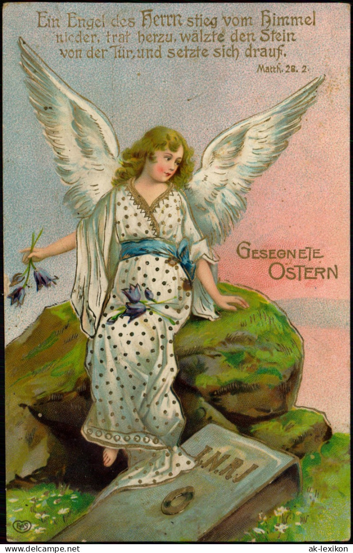 Ansichtskarte  Glückwunsch Ostern (Easter) Engel Auf Einem Felsen 1910 - Ostern