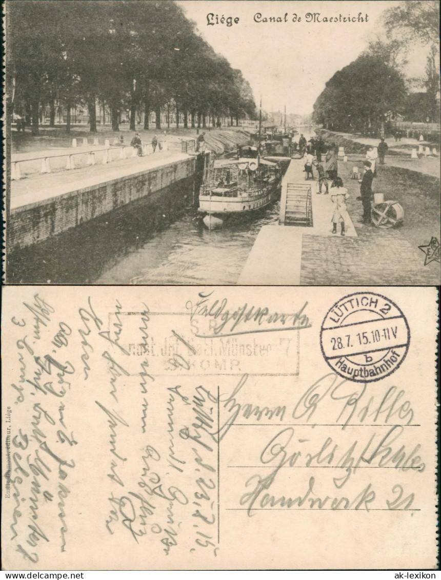 Lüttich Luik Lîdje Canal De Maestricht 1915  Gel. Feldpost Lüttich Batl Münster - Autres & Non Classés