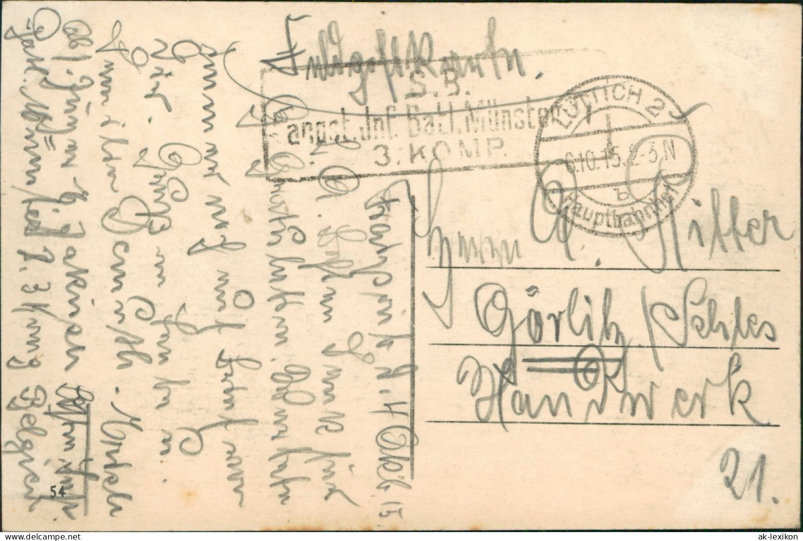 CPA Lille Rue Des Guillemins 1915  Gel. Feldpoststempel Batl. Münster - Lille