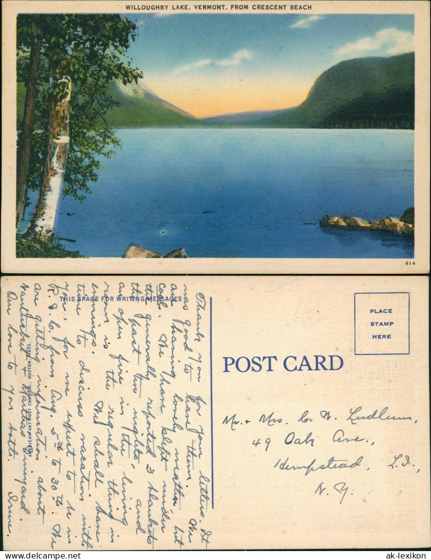 Postcard Vermont WILLOUGHBY LAKE. VERMONT. FROM CRESCENT BEACH 1934 - Otros & Sin Clasificación