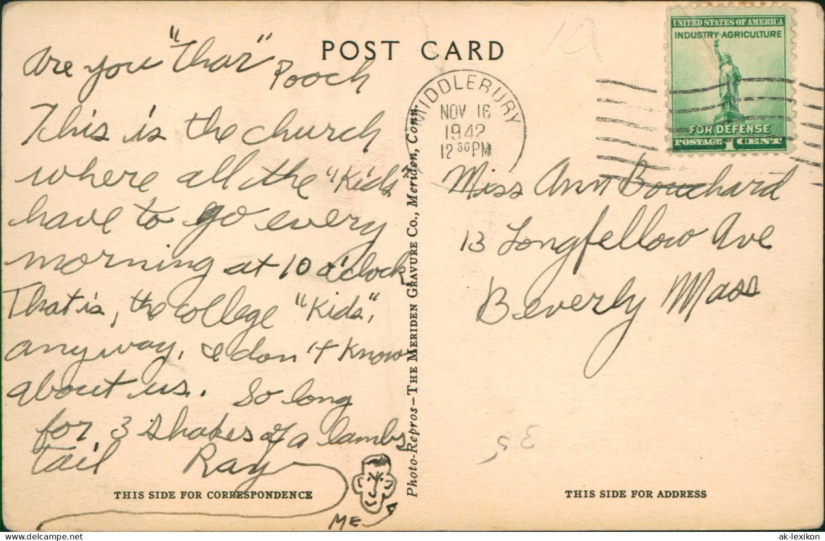 Middlebury Vermont   Chapel USA 1942  Stamp Industry Agriculture For Defense - Other & Unclassified