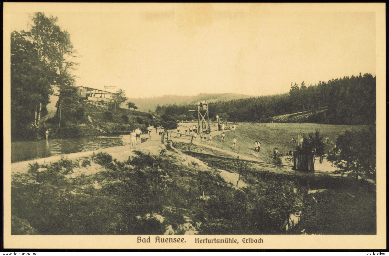 Ansichtskarte Erlbach (Vogtland) Bad Auensee. Herfurtsmühle Sprungturm 1922 - Sonstige & Ohne Zuordnung