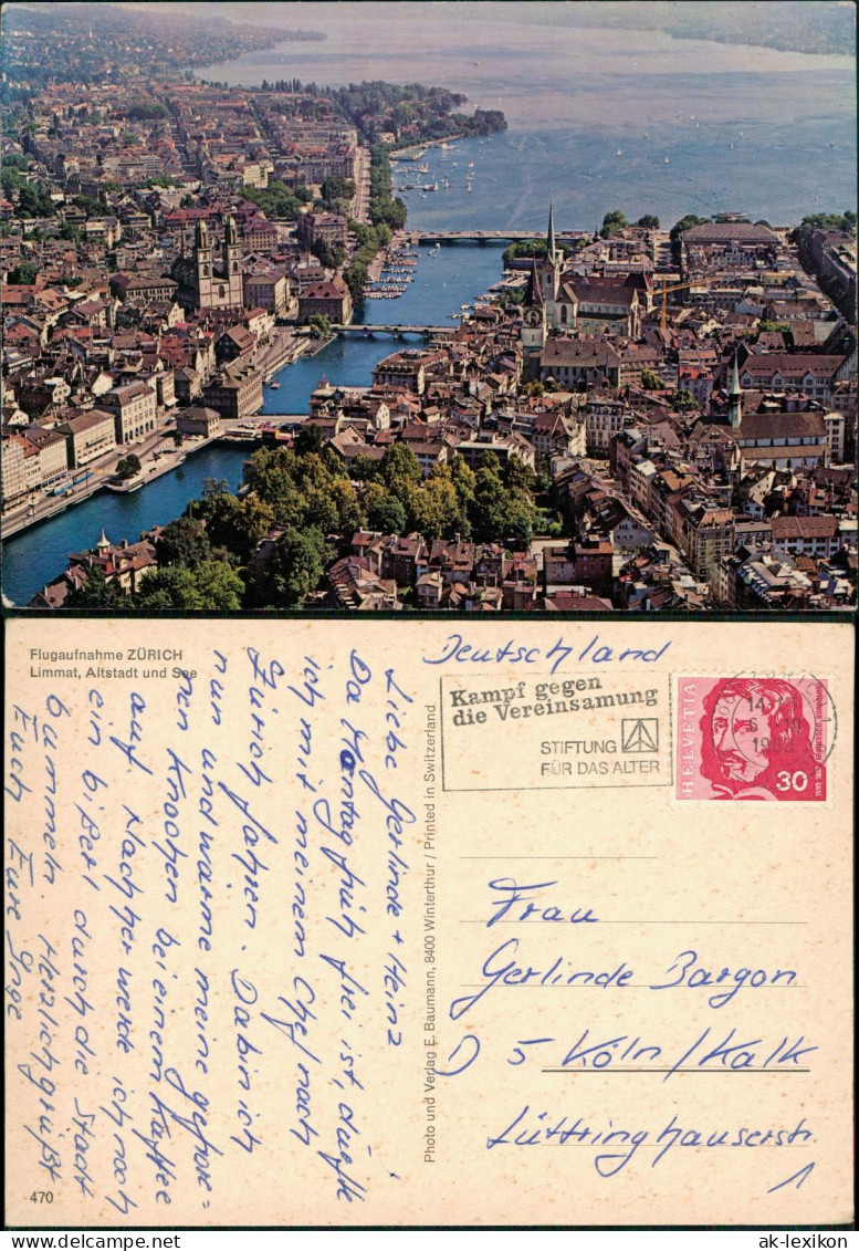 Ansichtskarte Zürich Luftbild Luftaufnahme Mit Limmat, Altstadt Und See 1969 - Other & Unclassified
