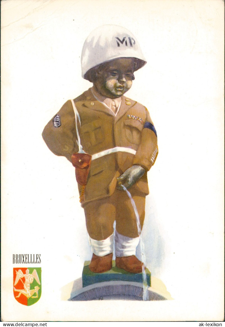 Brüssel Bruxelles Manneken Pis In MP Military Police Uniform 1955 - Sonstige & Ohne Zuordnung