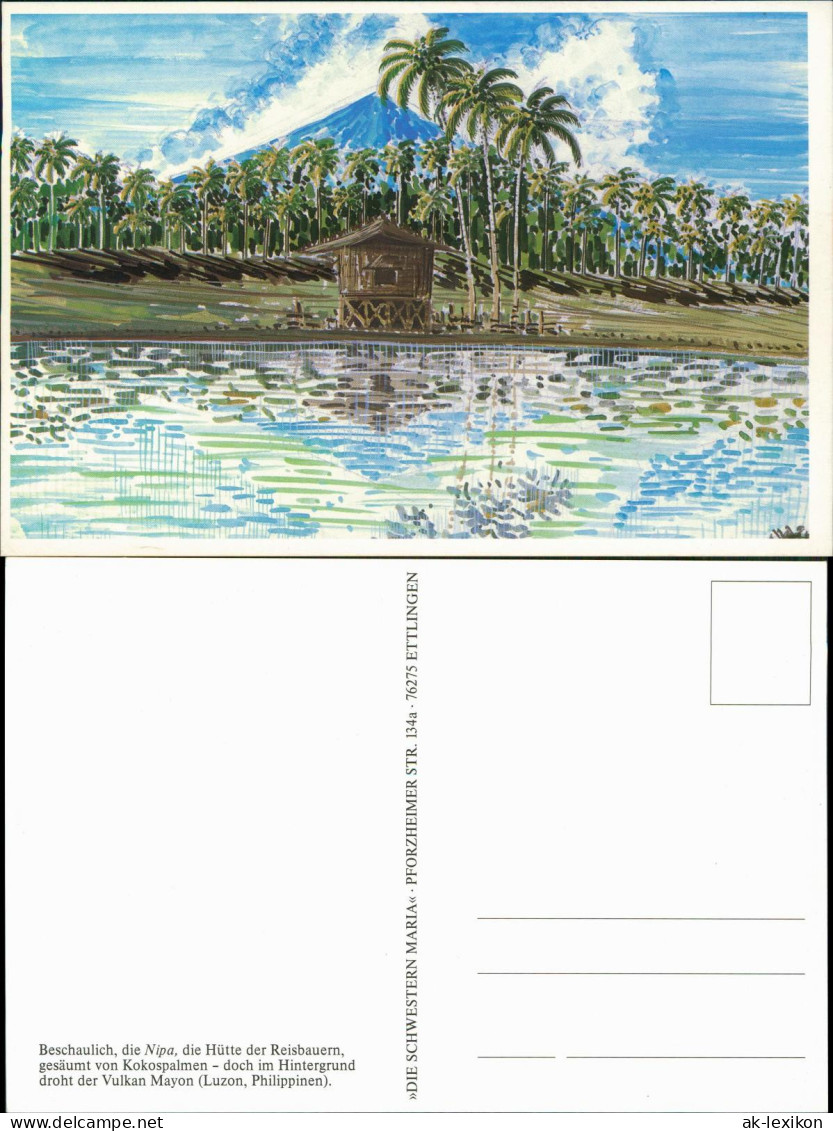 Ansichtskarte  Vulkan Mayon (Luzon, Philippinen) Künstlerkarte Kunst AK 1990 - Paintings