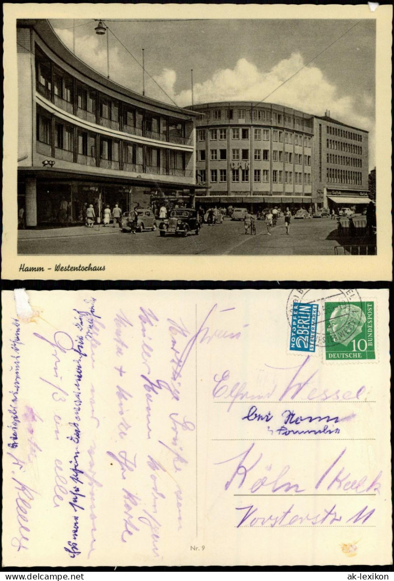 Ansichtskarte Hamm (Westfalen) Westentorhaus, Straße - Auto 1956 - Hamm