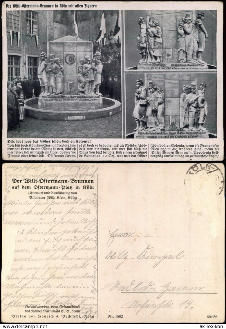 Ansichtskarte Köln Willi-Ostermann-Brunnen Mit Allen Figuren MB 1929 - Koeln